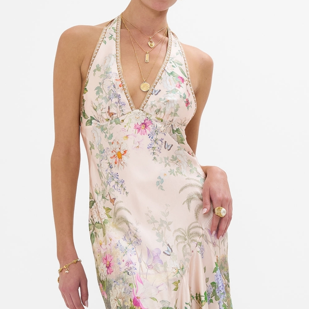 Camilla bias halter dress with ruffle hem - Picture 3 of 13
